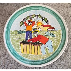 Nino Parrucca Pottery Modernist Plate 10.5" Made in Italy #214 Grape Harvest